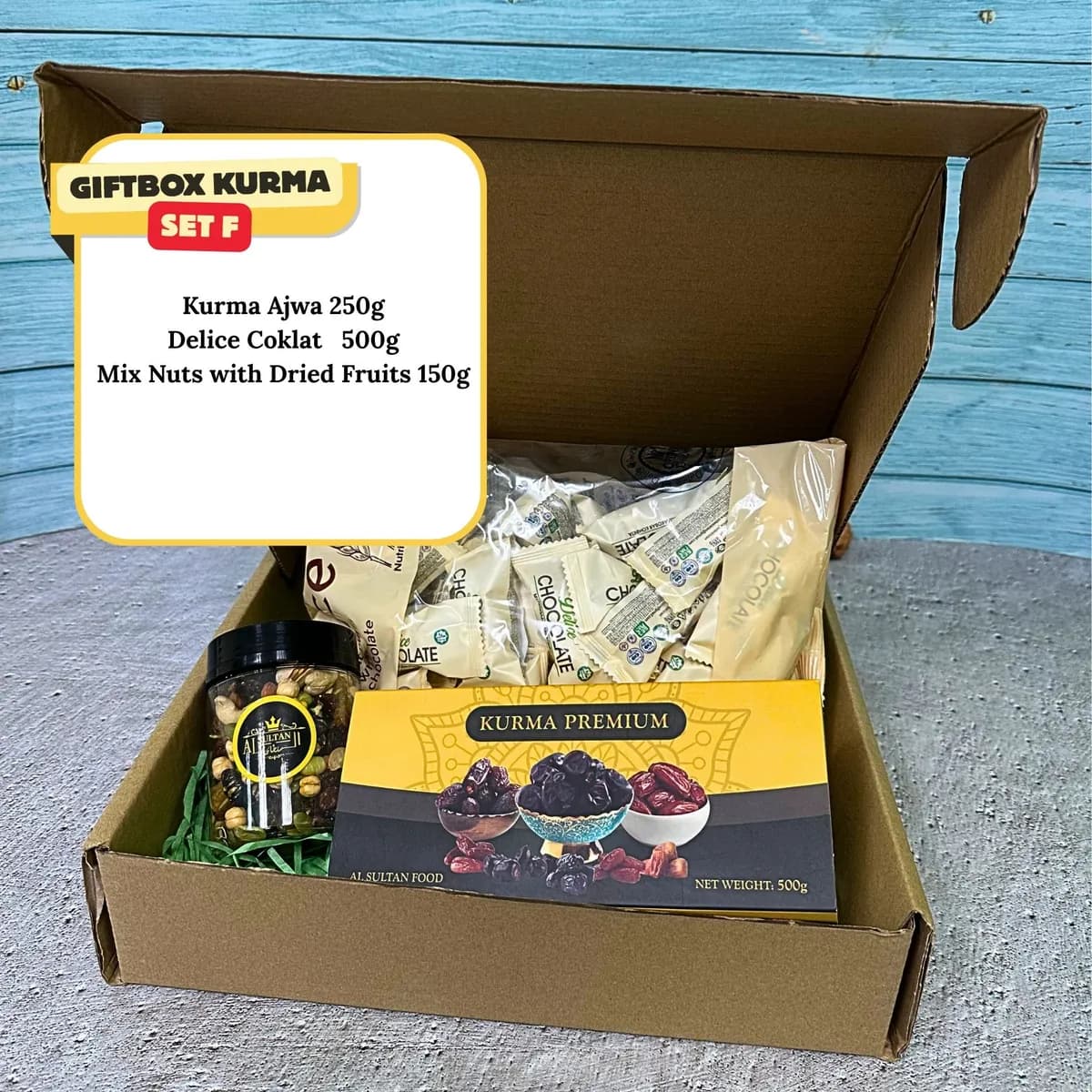 Giftbox Sunnah Set F – Kurma Ajwa Jumbo, Coklat & Kismis