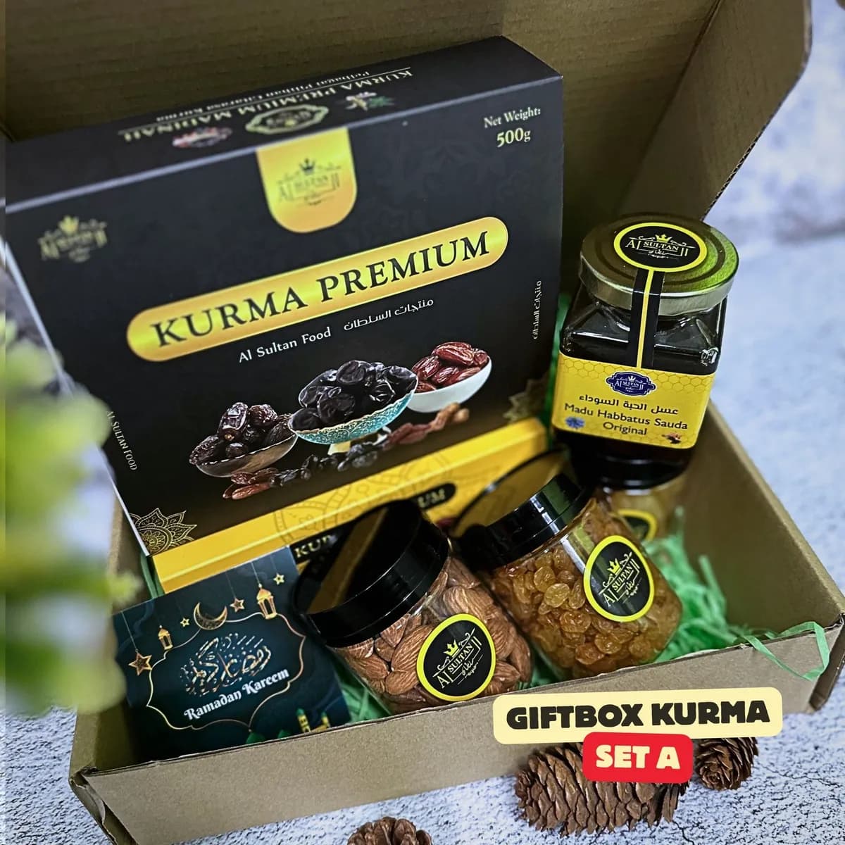 Giftbox Sunnah Set A AlSultanFood dengan kurma Ajwa, Medjool dan madu