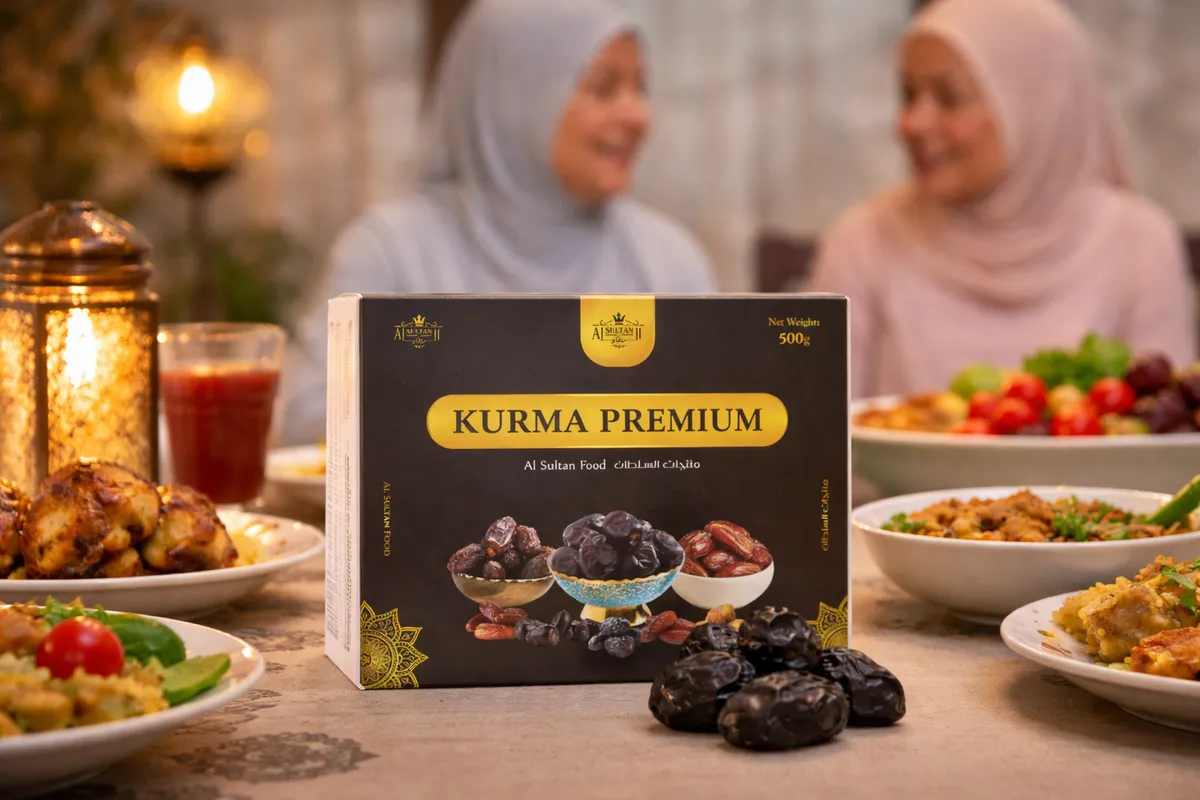 Giftbox kurma premium 500g AlSultanFood di meja berbuka puasa