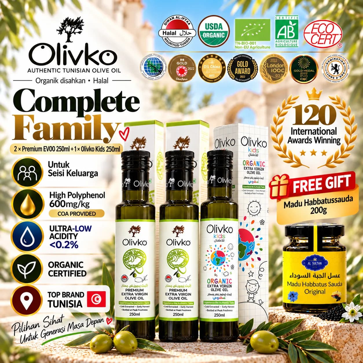 Olivko Complete Family – 2 × Premium 250ml + Kids 250ml