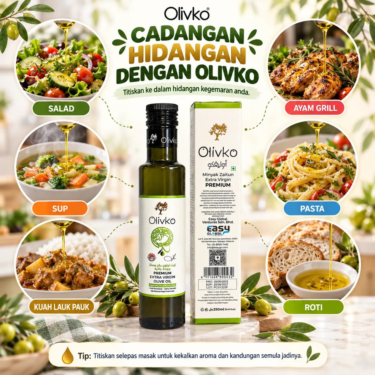 Olivko Duo Premium 250ml – 2 × Minyak Zaitun Extra Virgin