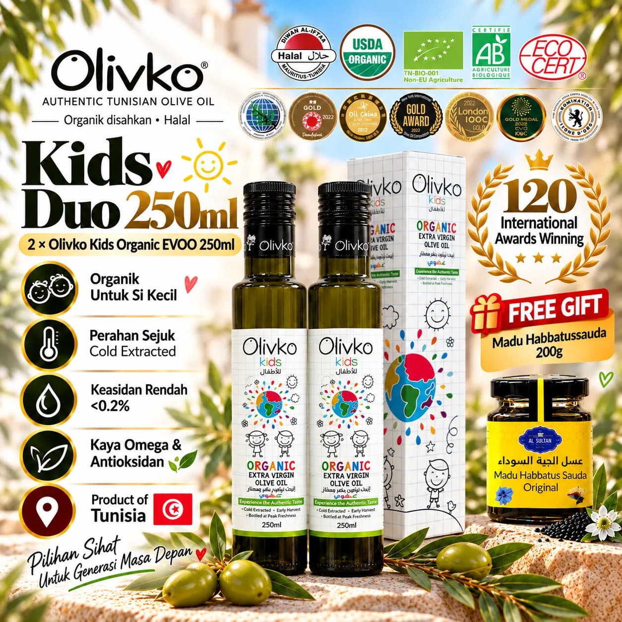 Olivko Kids Duo – 2 × Organic Olive Oil 250ml