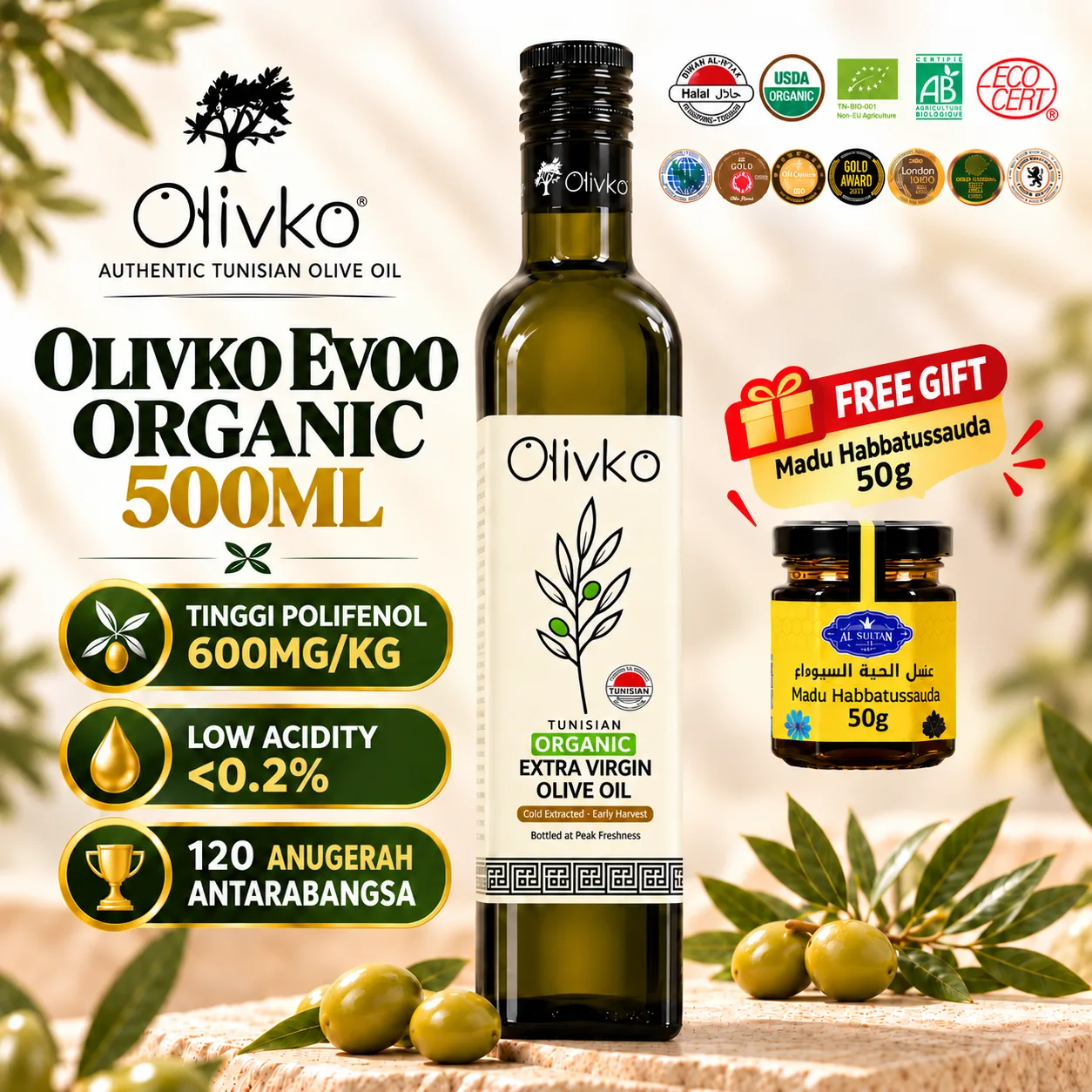 Olivko Organic Extra Virgin Olive Oil 500ml