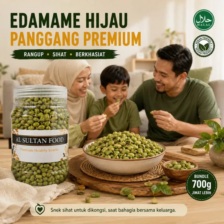 Keluarga menikmati edamame hijau panggang AlSultanFood